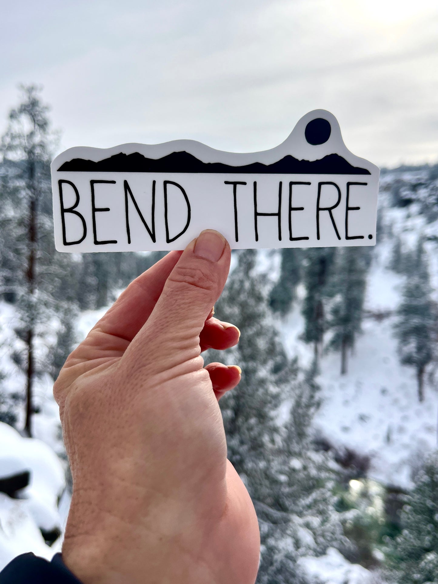 Sticker for Bend, Oregon. Whether you're a local or someone who fell in love with the charm of this Central Oregon town, this sticker is a fun way to share your Bend experiences. Stick this on your travel gear, water bottle, or laptop to showcase your Bend pride and share the joy of having "Bend There."