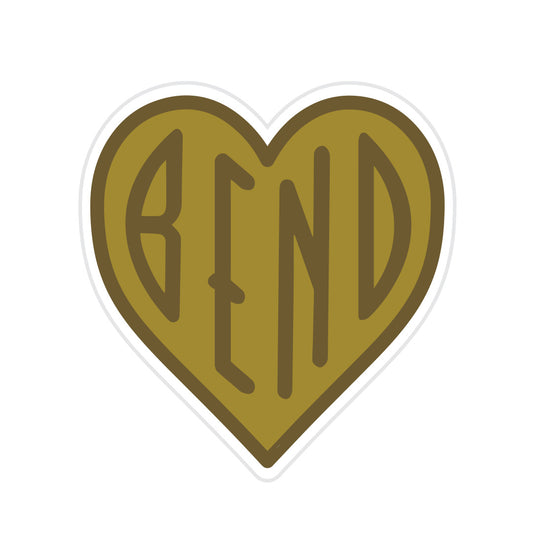  Bend Oregon Heart Sticker. For those that love Bend Oregon and Central Oregon. Bend Sticker is brown tones the color of the high desert. This sticker is from High Desert Supply Co.