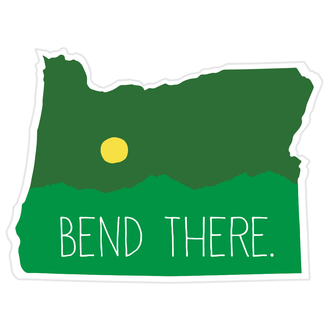 Bend Oregon Sticker of the Oregon State."Been There? Bend There!" Celebrate your adventures and memories of Bend, Oregon. Whether you're a local Bendite or someone who fell in love with the charm of this Central Oregon town, this sticker is a fun way to share your Bend experiences with the world.  Stick this on your travel gear, water bottle, or laptop to showcase your Bend pride and share the joy of having "Bend There."