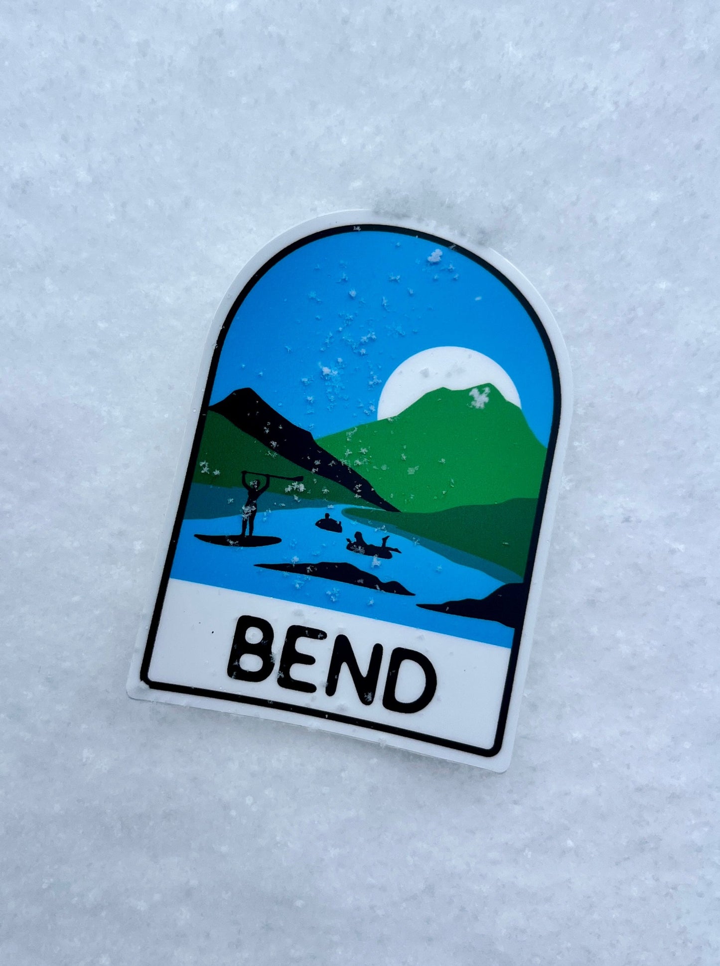 Featuring the iconic pastime of summer fun in the Deschutes River, our sticker showcases the breathtaking beauty of the Deschutes River, the majestic Cascade Mountains, and the late-setting sun to an almost endless day. Stick it on your water bottle, laptop, or travel gear to carry a piece of Bend wherever you go. It's not just a sticker; it's a visual celebration of the unique charm and energy that defines Bend, Oregon.