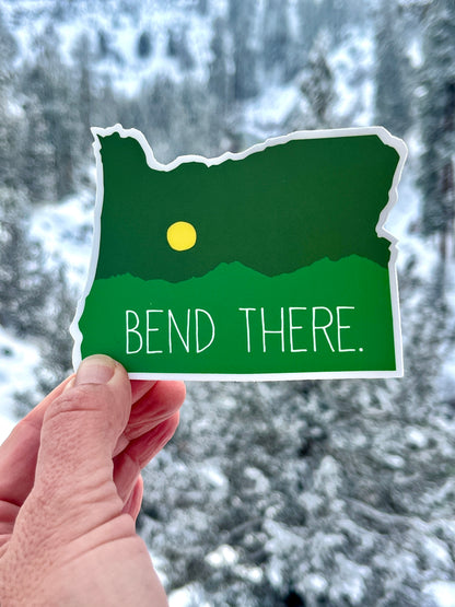 Bend Oregon Sticker of the Oregon State."Been There? Bend There!" Celebrate your adventures and memories of Bend, Oregon. Whether you're a local Bendite or someone who fell in love with the charm of this Central Oregon town, this sticker is a fun way to share your Bend experiences with the world.  Stick this on your travel gear, water bottle, or laptop to showcase your Bend pride and share the joy of having "Bend There."