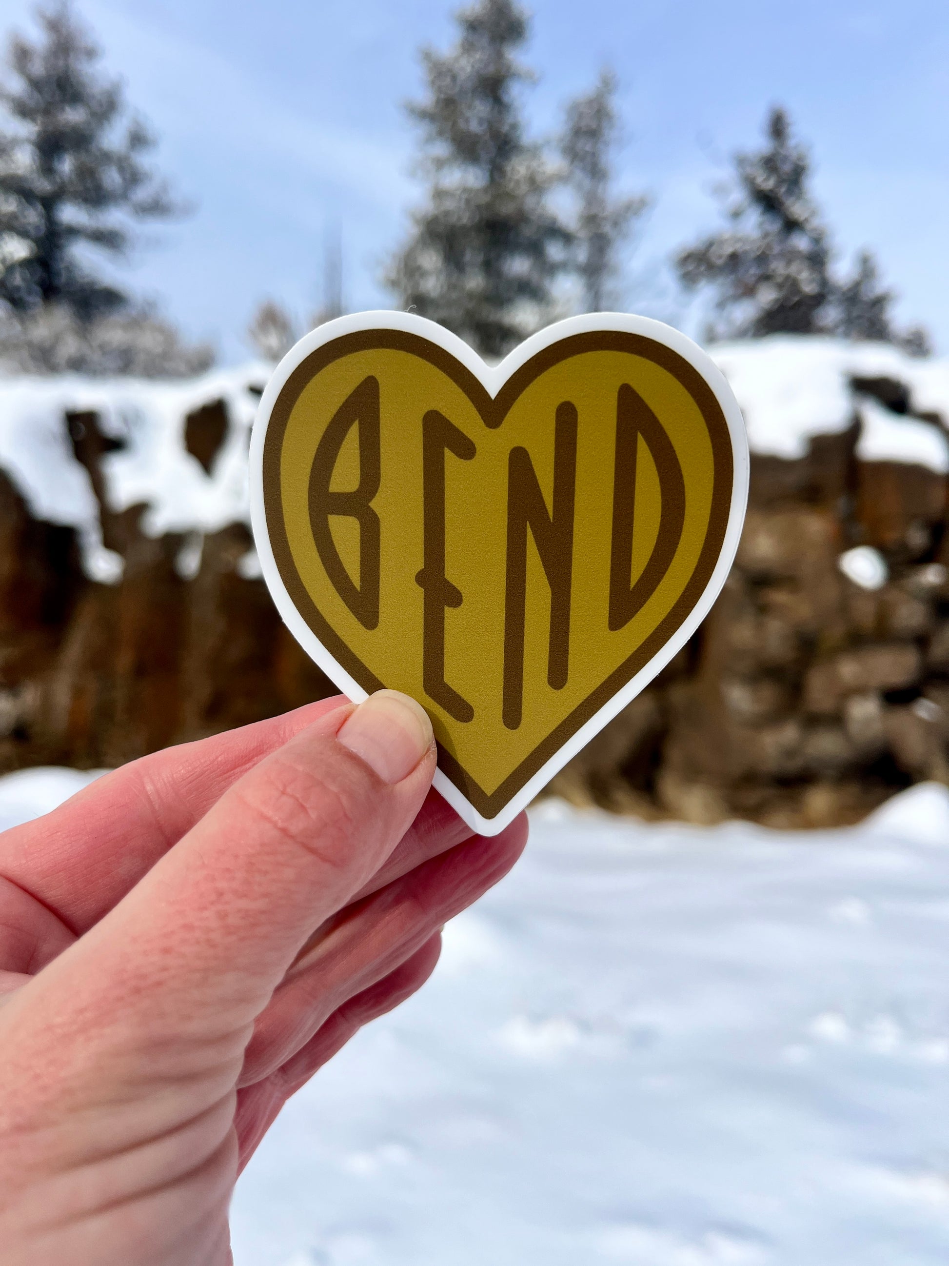 Bend Oregon Heart Sticker. For those that love Bend Oregon and Central Oregon. Bend Sticker is brown tones the color of the high desert. This sticker is from High Desert Supply Co.